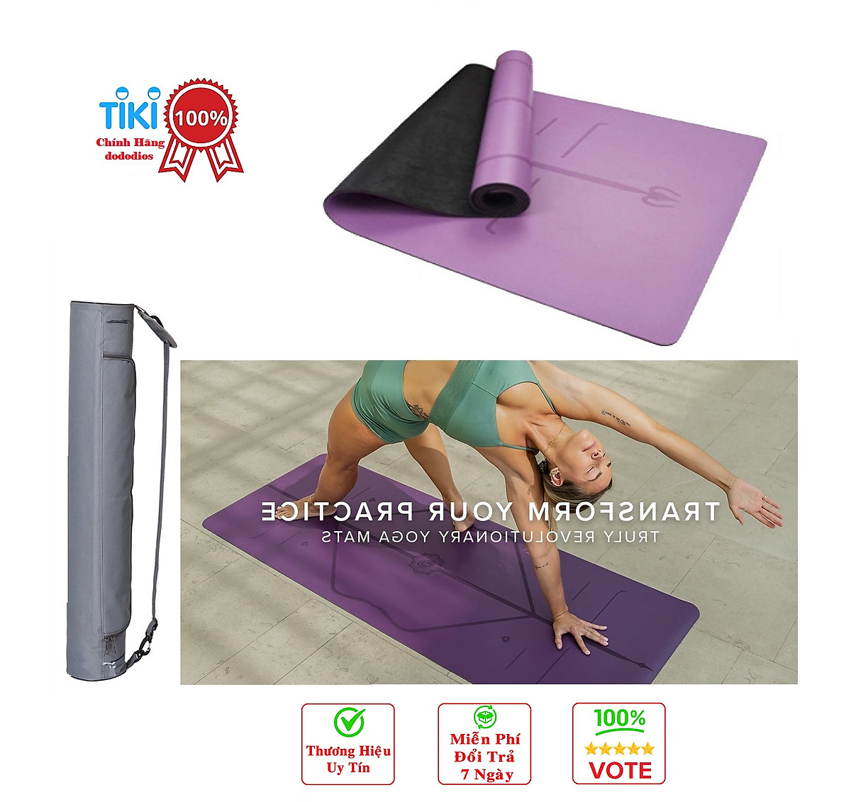 Thảm Tập Yoga Định Tuyến Da PU Cao Cấp Chính Hãng dododios + Túi Đựng Thảm Tập Yoga + Dây Buộc Thảm Yoga Định Tuyến