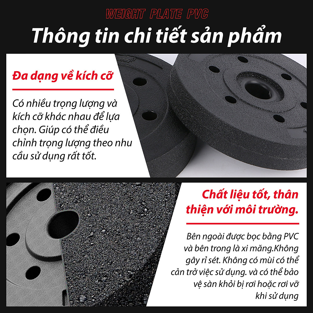 BG Bánh Tạ Nhựa 1.25kg - 20KG Đặc Ruột - Sẵn Kho Giao Liền - Tạ Miếng Nhựa