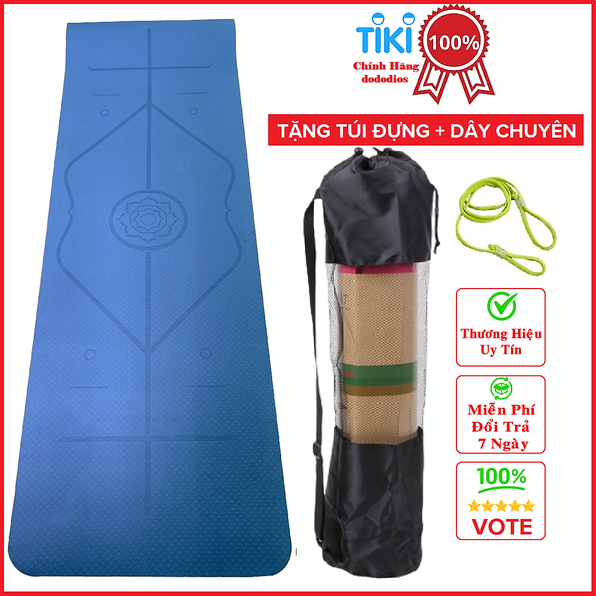 Thảm tập Yoga định tuyến TPE cao cấp tặng kèm túi đựng - chống trơn trượt thấm hút mồ hôi tốt chính hãng DODODIOS - Dây Buộc Chuyên Dụng Tập Yoga