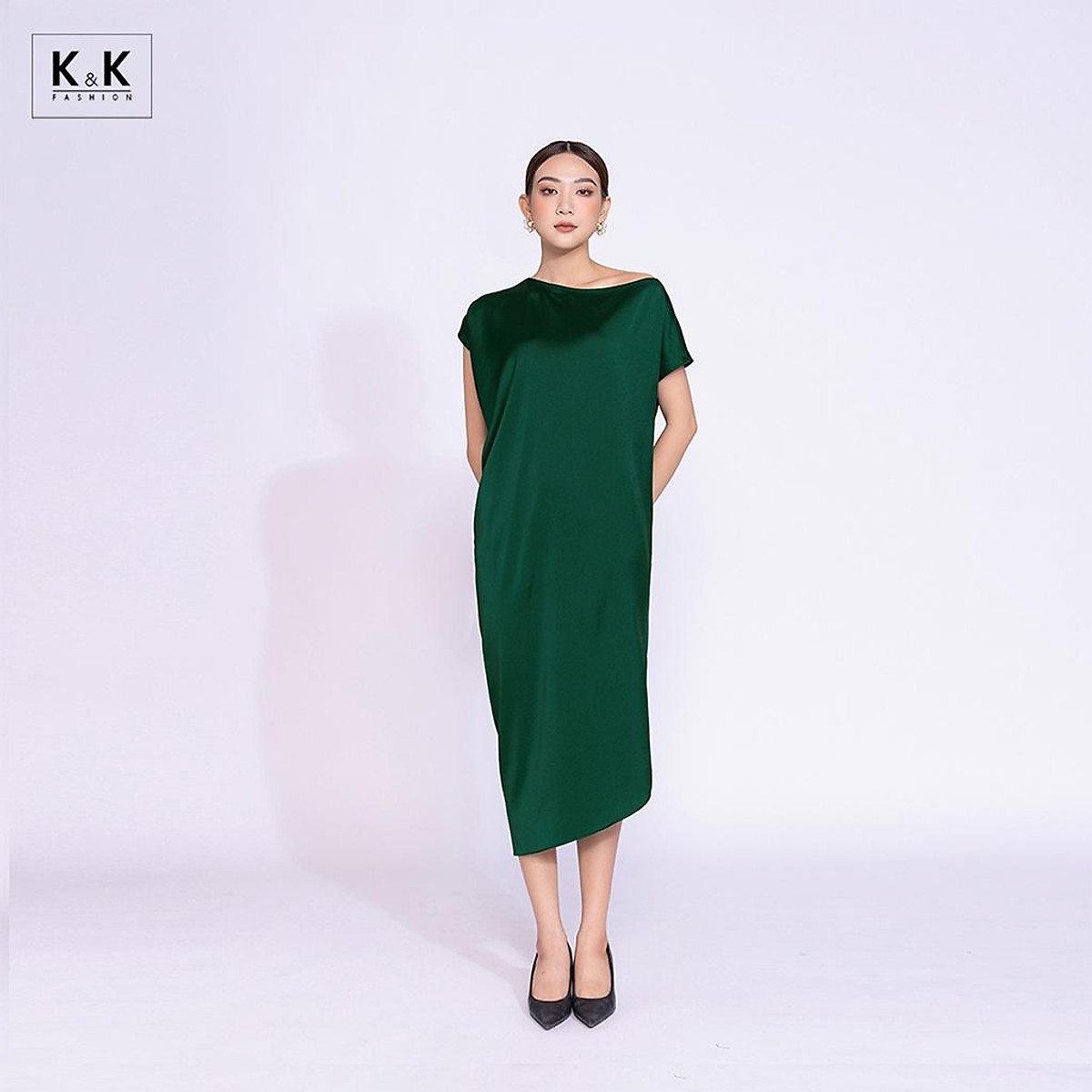 Đầm Suông Dáng Dài Cổ Lệch K&K Fashion KK140-29 Chất Liệu Silk