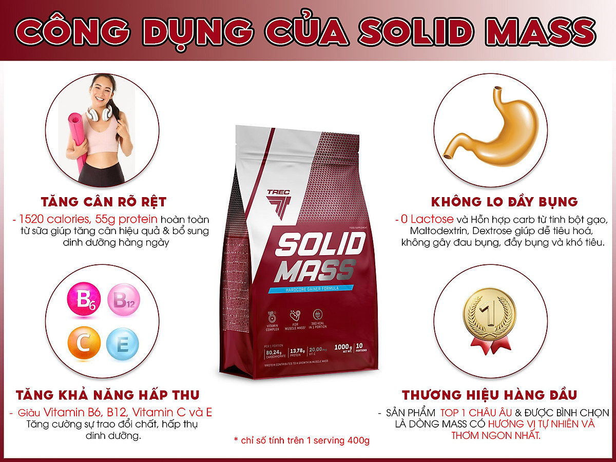Sữa Tăng Cân SOLID MASS (1000-3000g-5800g) - Nhiều Hương Vị – TREC Nutrition