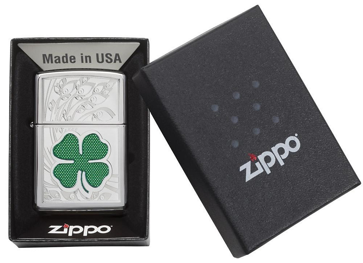 Bật lửa Zippo Clover High Polish Chrome Design 24699