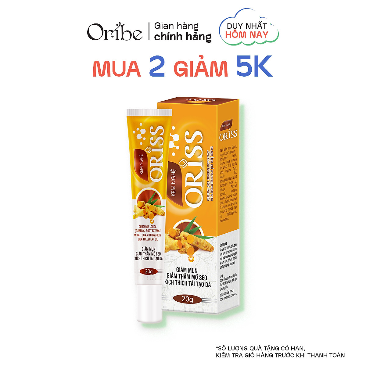 Kem Nghệ Giảm Mụn Oriss Giúp Mờ Thâm Sẹo Dưỡng Ẩm Sáng Da 20g