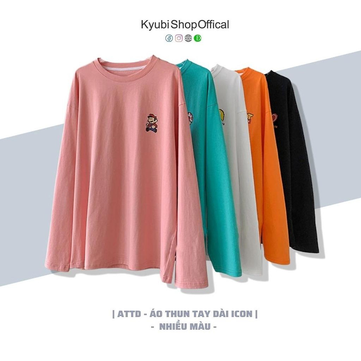 Áo Thun Dài Tay Nữ Kyubi Phong Cách Ulzzang Hàn Quốc Form Rộng Hàn Quốc - Áo