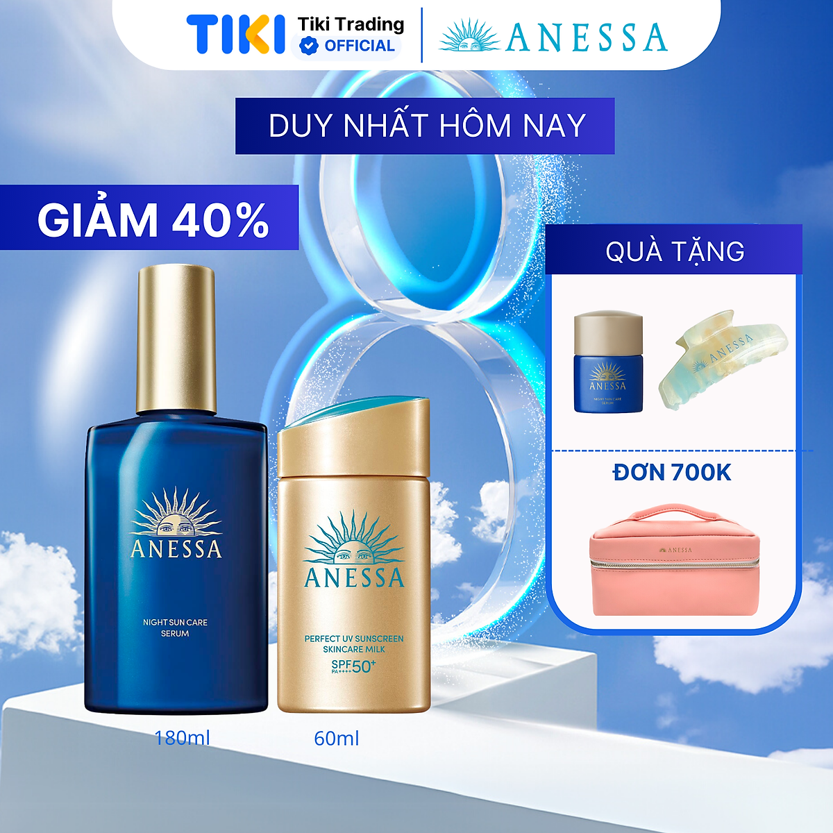Bộ sữa chống nắng dưỡng da kiềm dầu bảo vệ hoàn hảo SPF50+ PA++++ 60ml và Serum dưỡng da và phục hồi da sau nắng 180ml Anessa