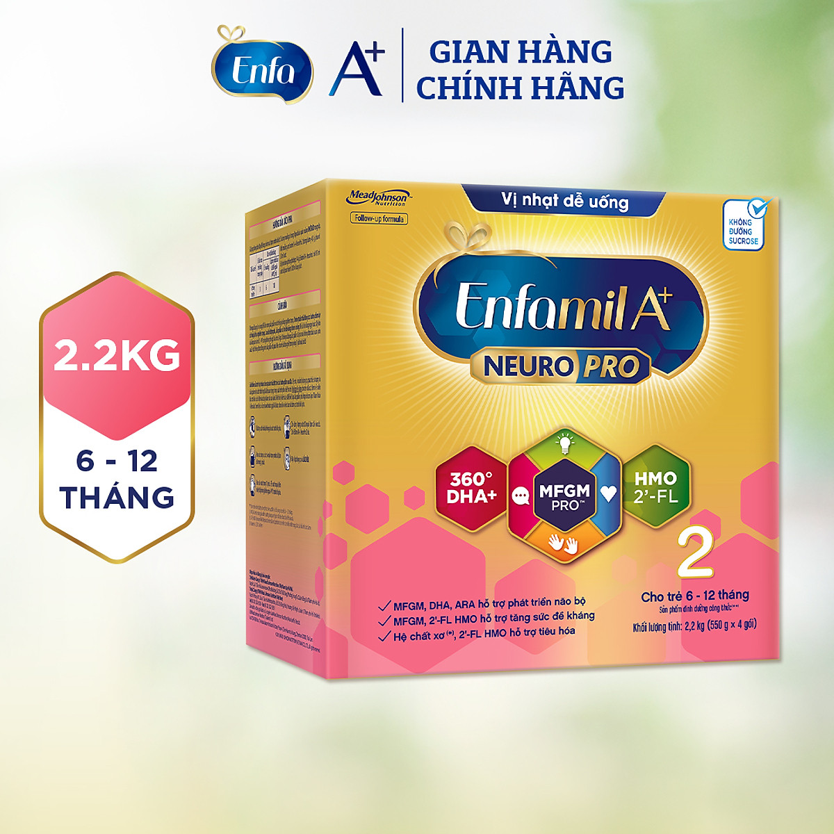Sữa bột Enfamil A+ NeuroPro 2 với 2’-FL HMO cho trẻ từ 6 –12 tháng tuổi– 2.2kg