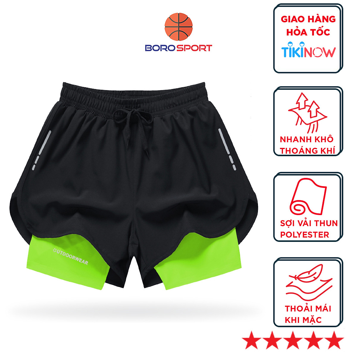 Quần short đùi thể thao ngắn tập gym , quần chạy bộ , đá bóng có lớp lót bó cơ chống lộ Cleacco C622 Bảo Hành 12 Tháng - Boro Sport