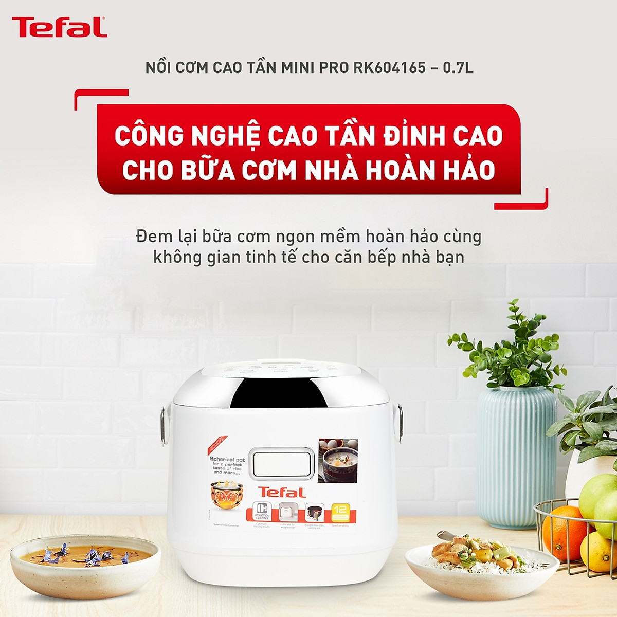 Nồi cơm điện tử cao tần Tefal mini 0.7L RK604165 - Hàng chính hãng