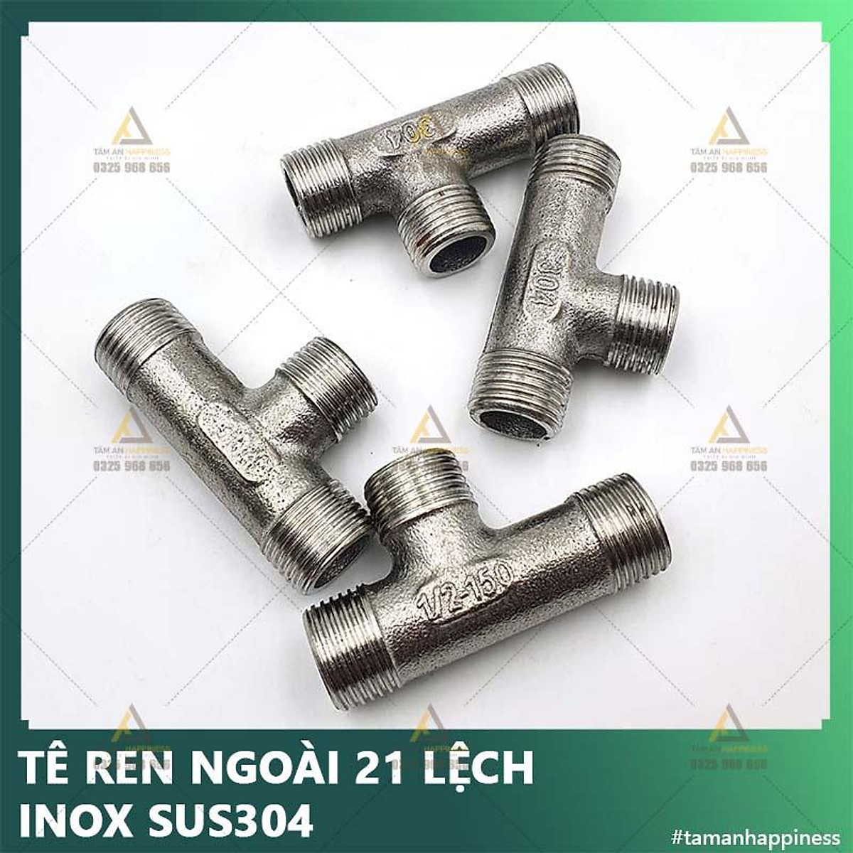 Tê ren ngoài 21 lệch inox đúc 304,tê chia nước bồn cầu nhà tắm,nhà