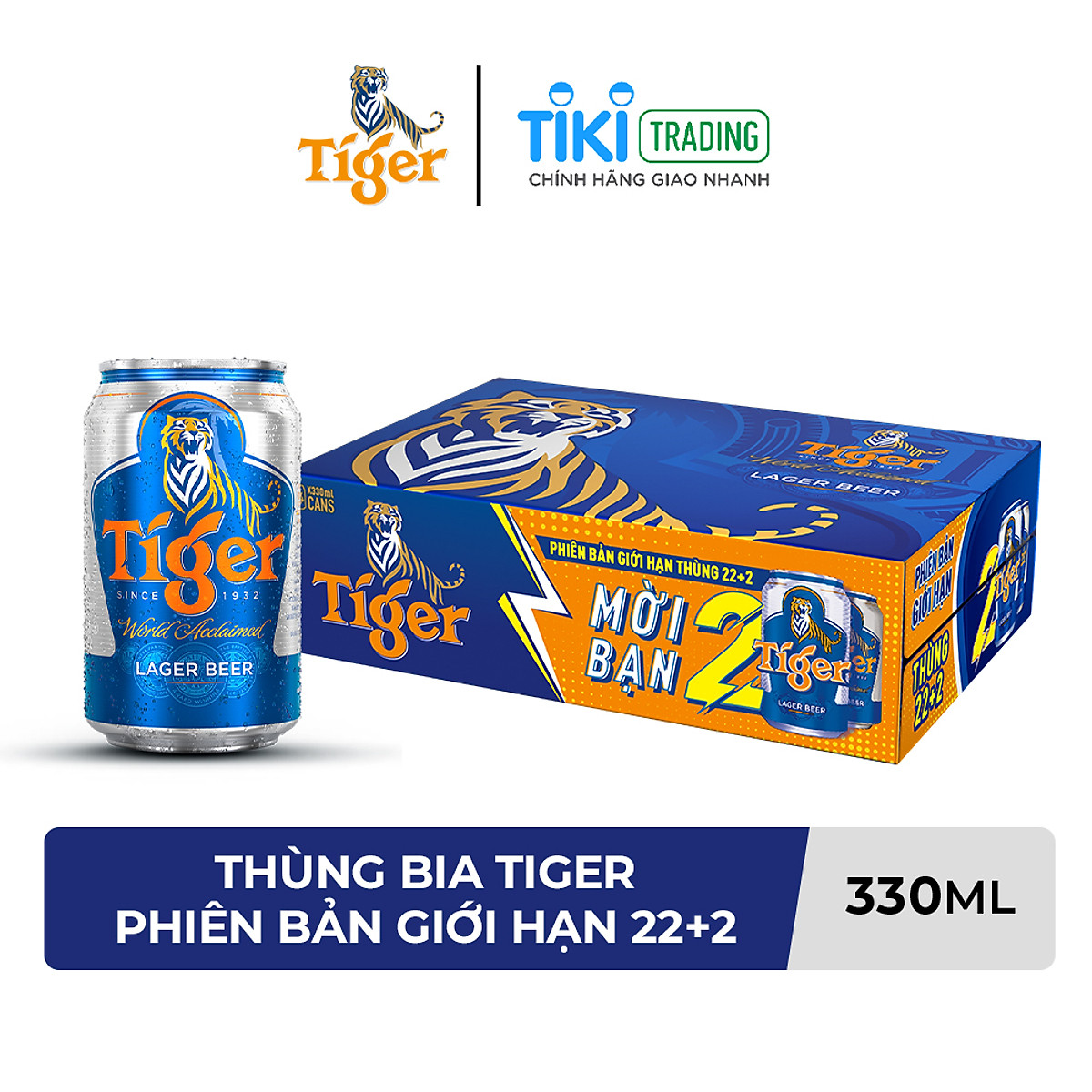 Thùng Bia Tiger Phiên Bản Giới Hạn 22+2 Lon 330ml