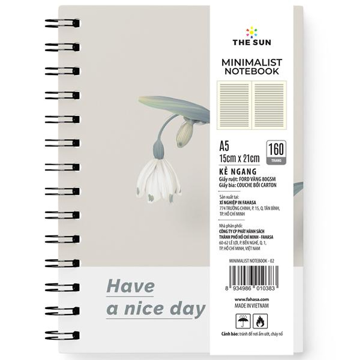 Sổ Lò Xo Bìa Cứng Minimalist A5 - Kẻ Ngang - 160 Trang 80gsm - The Sun 02