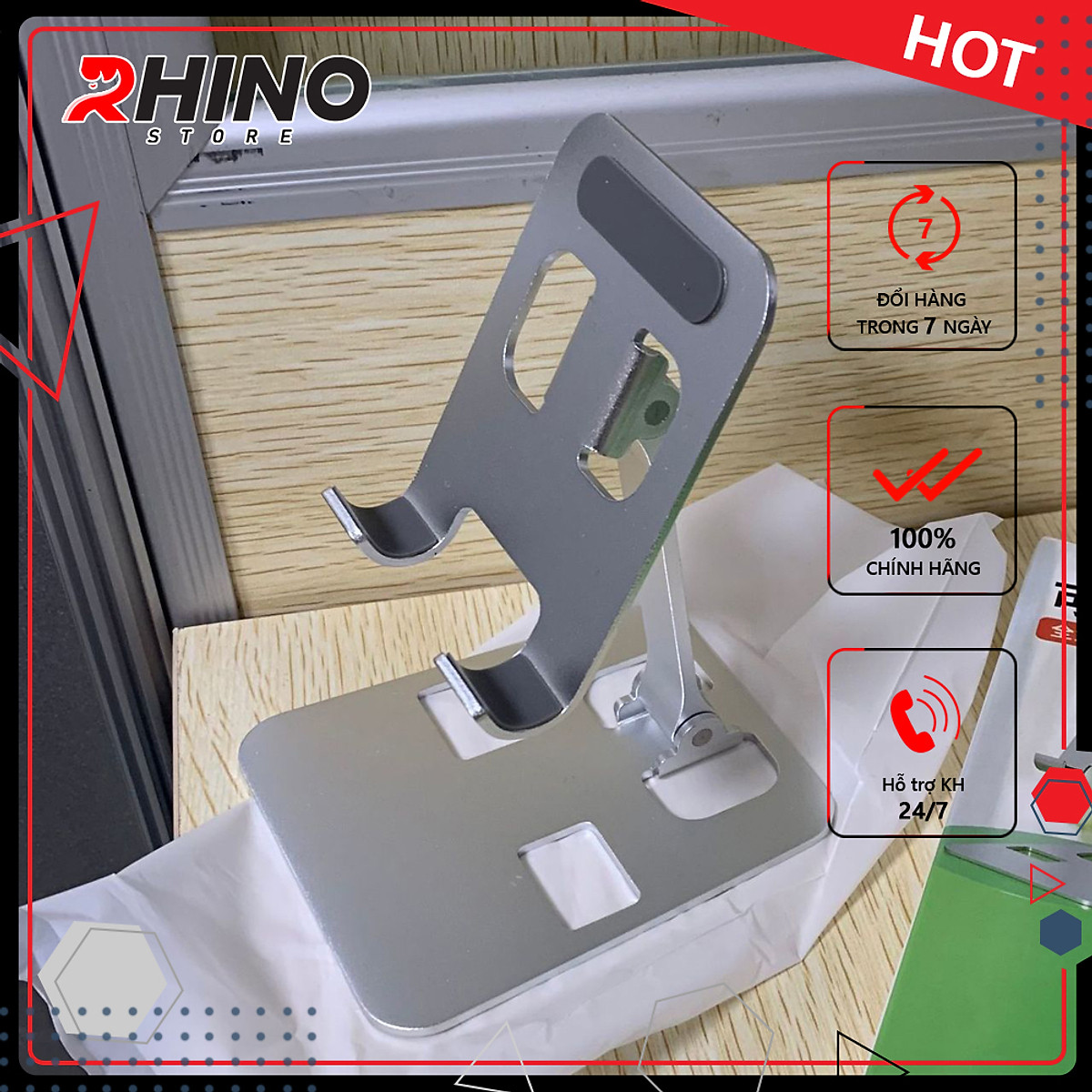 Giá đỡ, kệ đỡ điện thoại Rhino KP902 bằng thép để bàn tiện lợi có thể gấp gọn - Hàng chính hãng