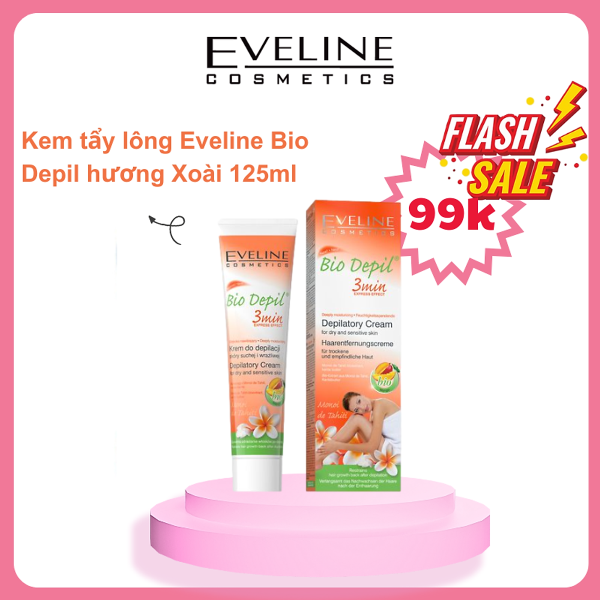 Kem tẩy lông hữu cơ các vùng hương xoài Bio Depil Eveline 125ml