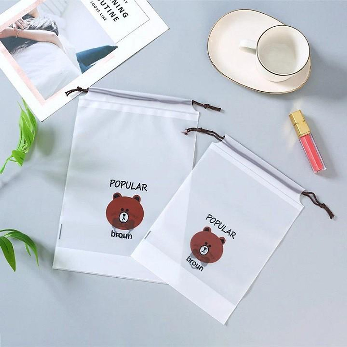 Túi dây rút chống thấm đựng quần áo giày dép đồ lót in hình gấu