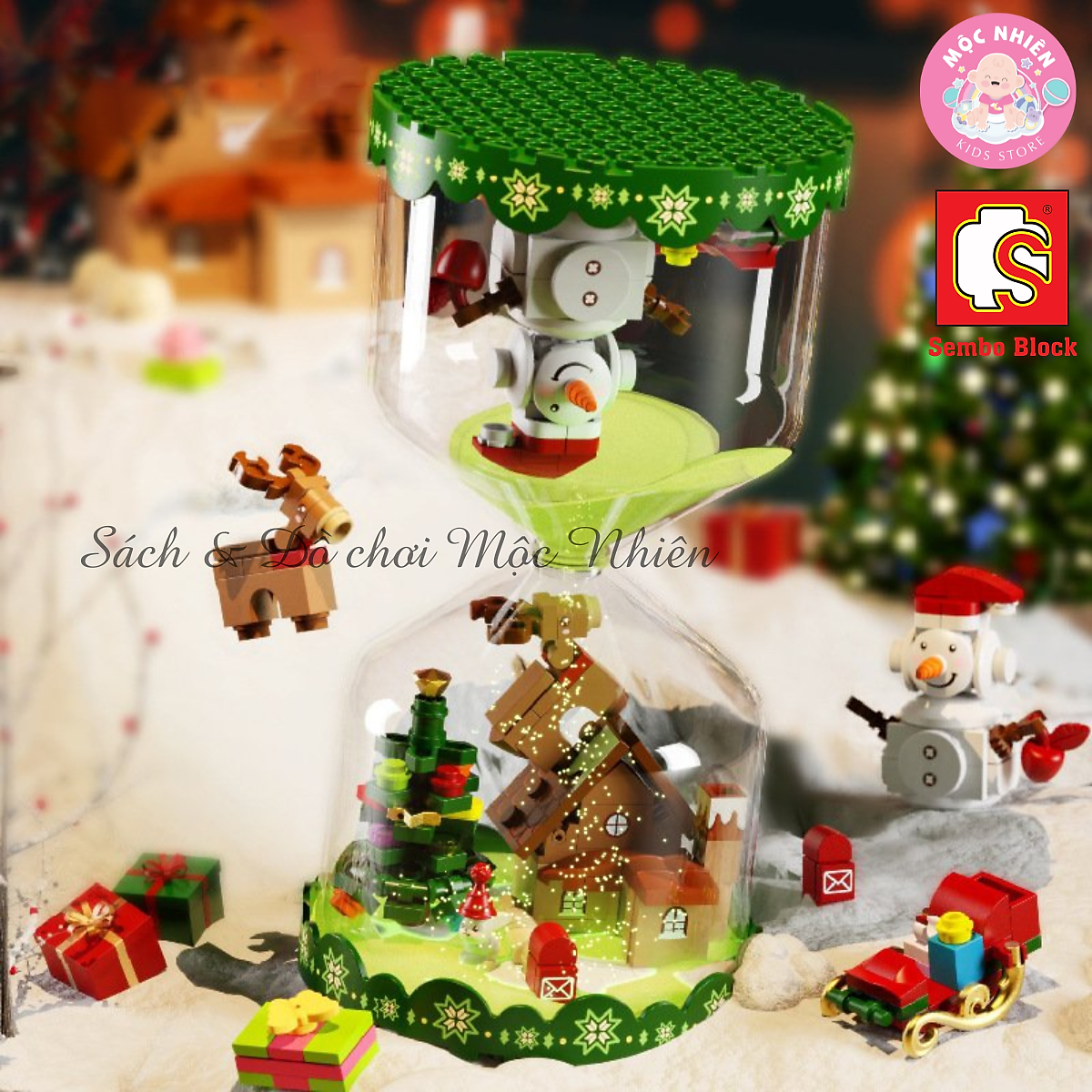 Đồ Chơi Lắp Ráp Xếp Hình Mô Hình Đồng Hồ Cát Giáng Sinh Hình Ngôi Nhà, Người Tuyết Noel 2023 - Sembo Block 280 mảnh ghép