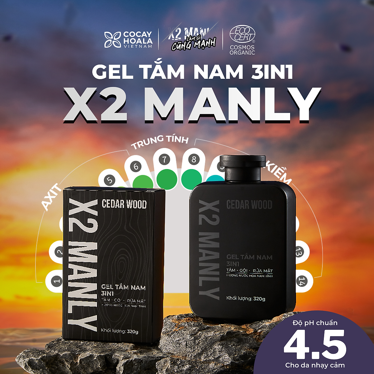 Gel Tắm Nam X2 Manly 3n1 Cocayhoala - Sữa tắm gội toàn thân hương nước hoa nam tính - 320g