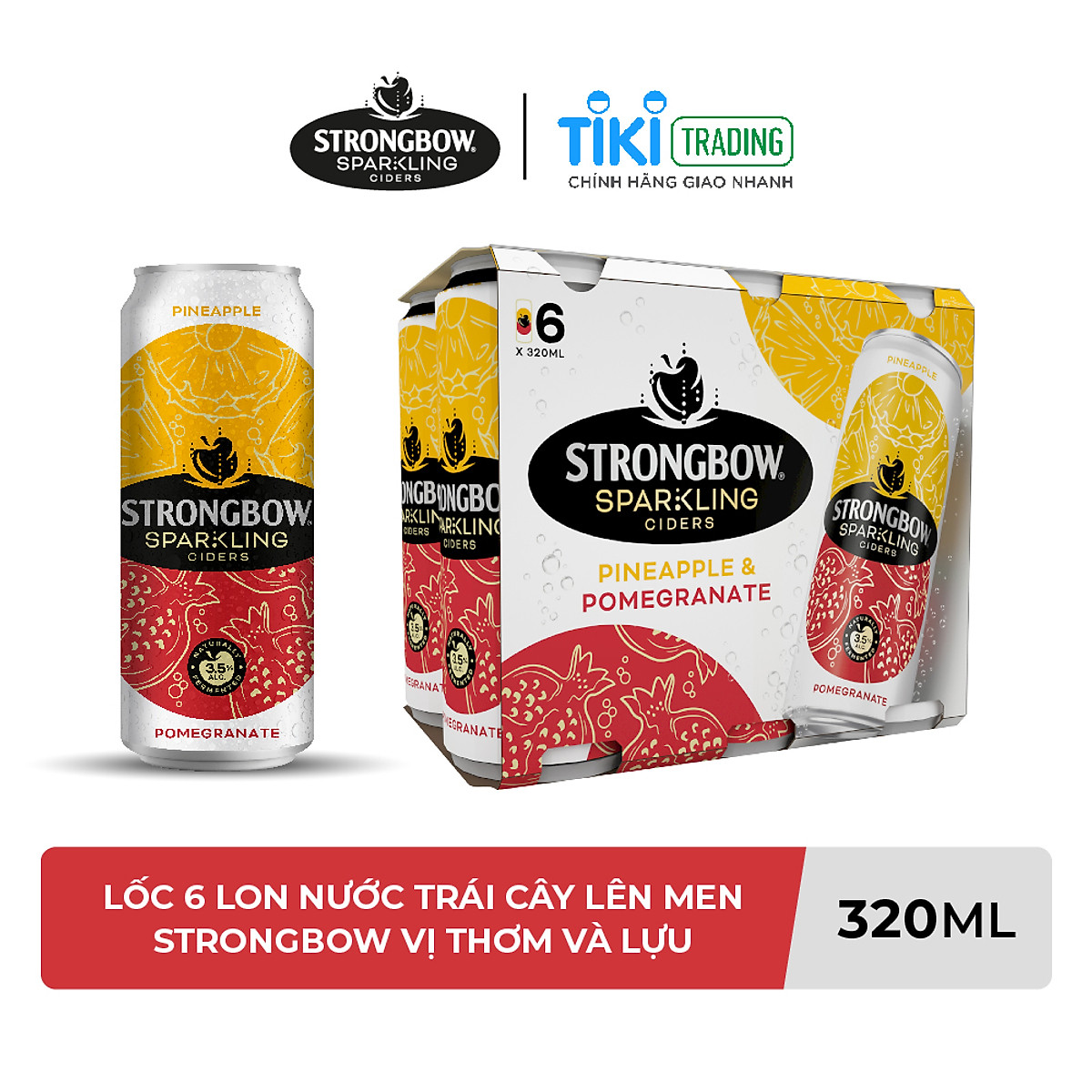 Lốc 6 Lon Nước Trái Cây Lên Men Strongbow Vị Thơm Và Lựu 320ml