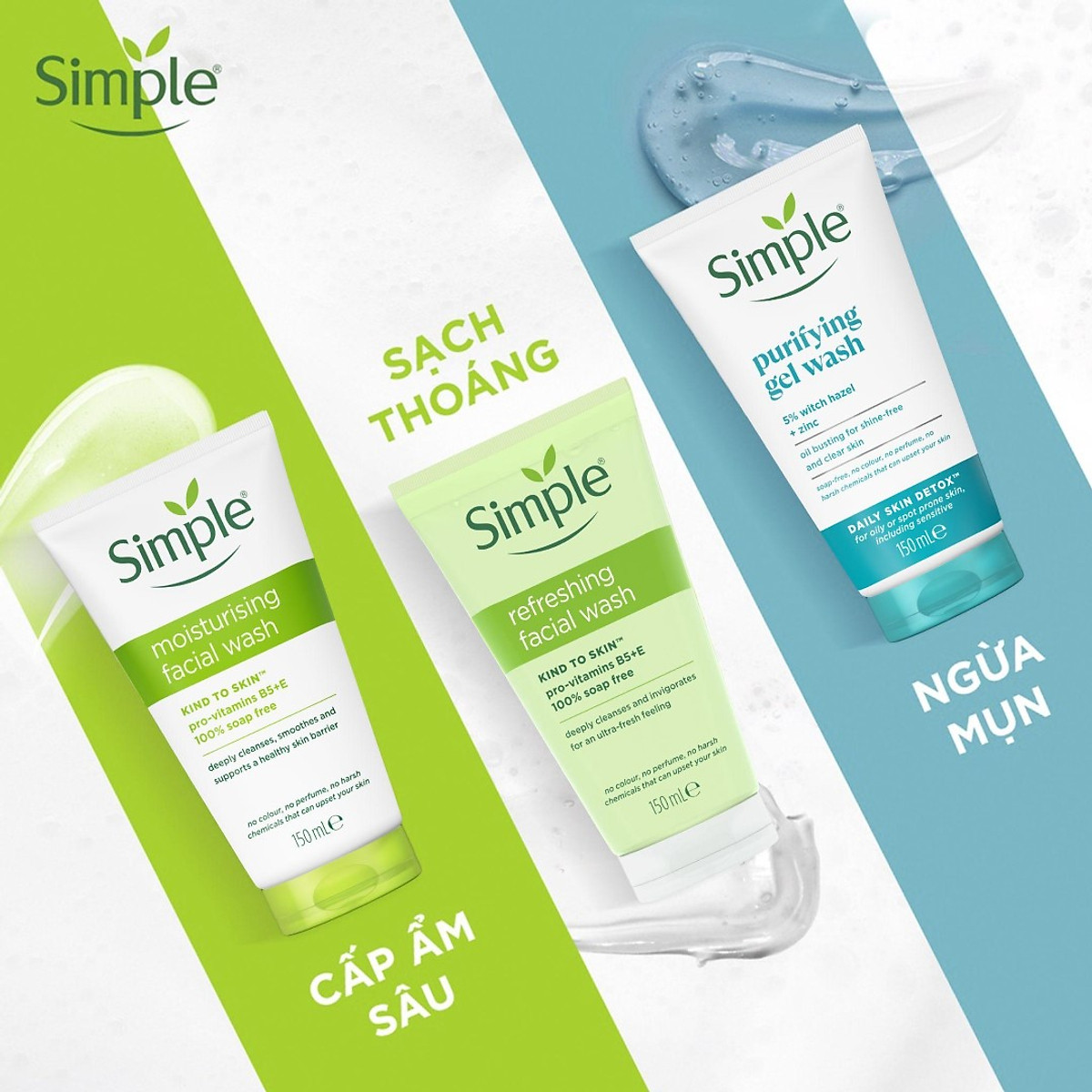 Sữa rửa mặt Simple giúp kiềm dầu và ngừa mụn hiệu quả - cho da mụn nhạy cảm 150ml