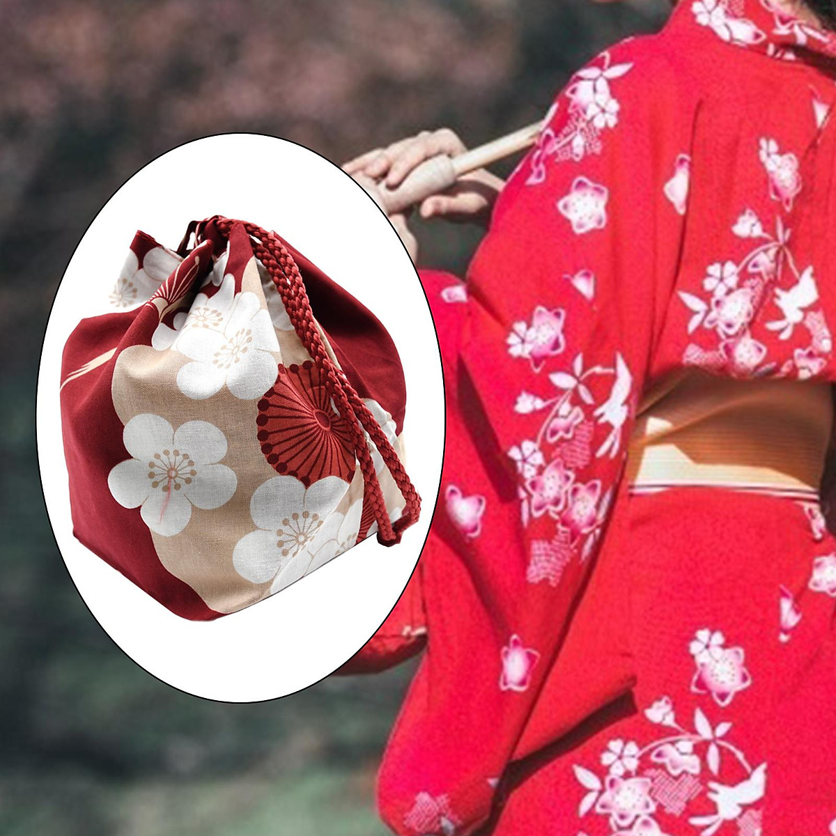 Japanese Purse Women's Traditional Cherry Blossom Sakura Bag DIY Beautiful  Bento Bags Kimono Acc Drawstring Pouch (Blue Floral) : Amazon.ae: Office  Products