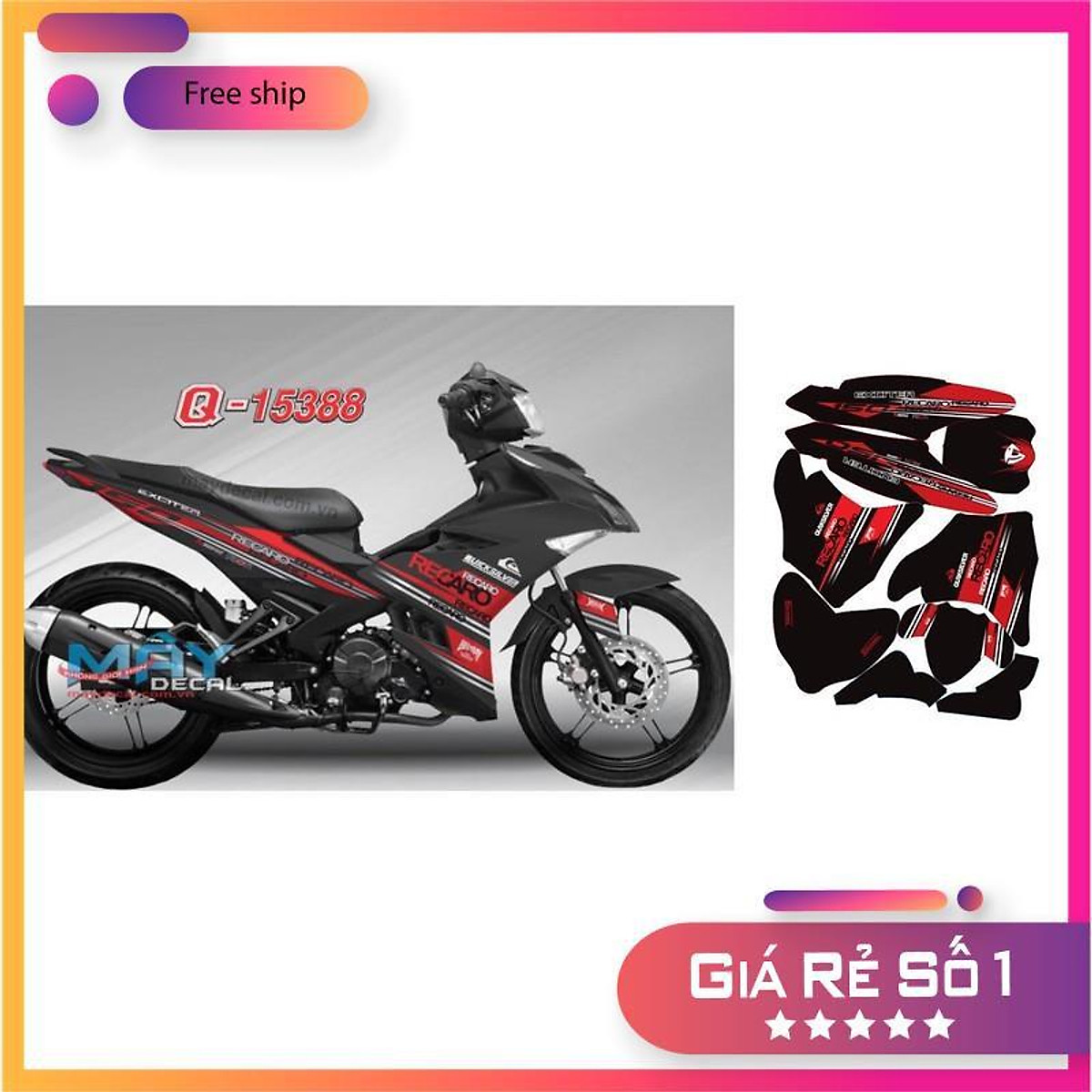 Tem xe exciter 150 đen đỏ  Nguyễn Decal  Chuyên Dán Keo Xe Design Tem Xe  Decal Tem Xe Nguyễn Decal