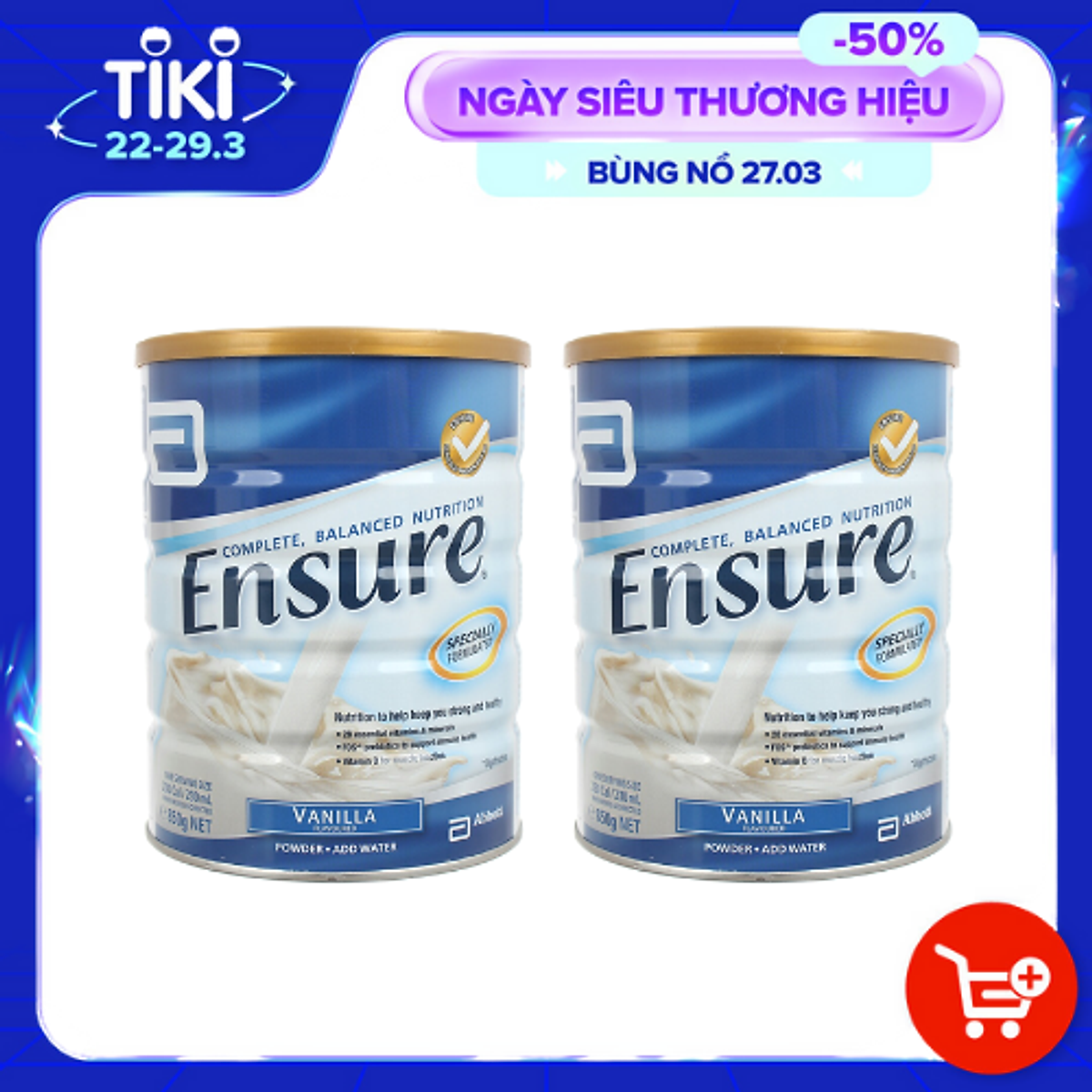 02 Hộp Sữa Bột Ensure Úc Vị Vani 850g