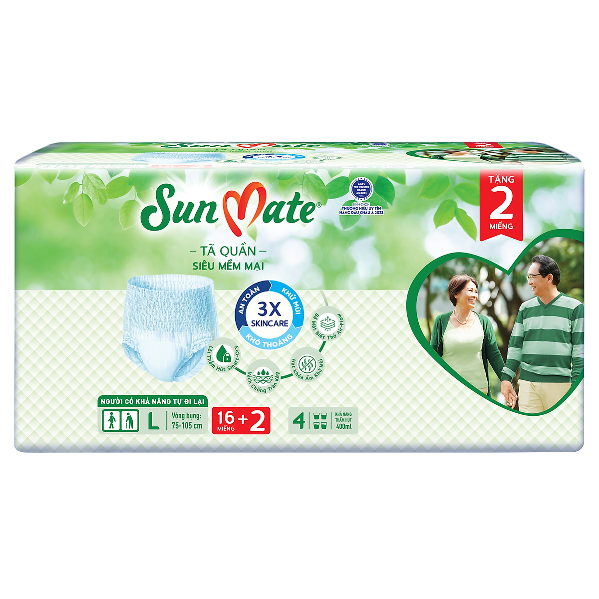 Combo 2 Tã quần SunMate siêu mềm mại G1 mới size L-16+2 miếng