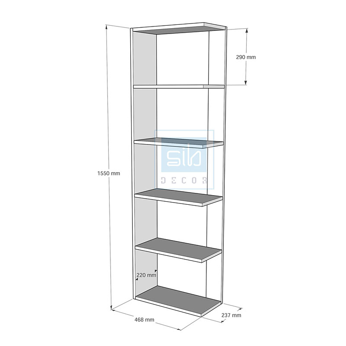 Kệ Sách Gỗ 5 Tầng Cao 155cm, Thiết Kế Cách Điều Hiện Đại Thương Hiệu SIB Decor KSG11
