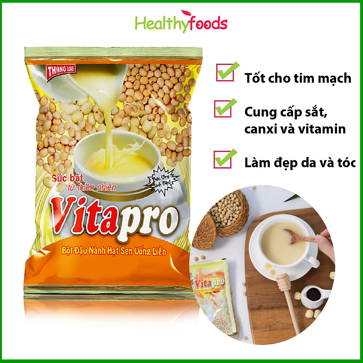 Bột Đậu Nành Hạt Sen Vitapro 350g, Sức Bật Từ Thiên Nhiên -Hàng Chính Hãng