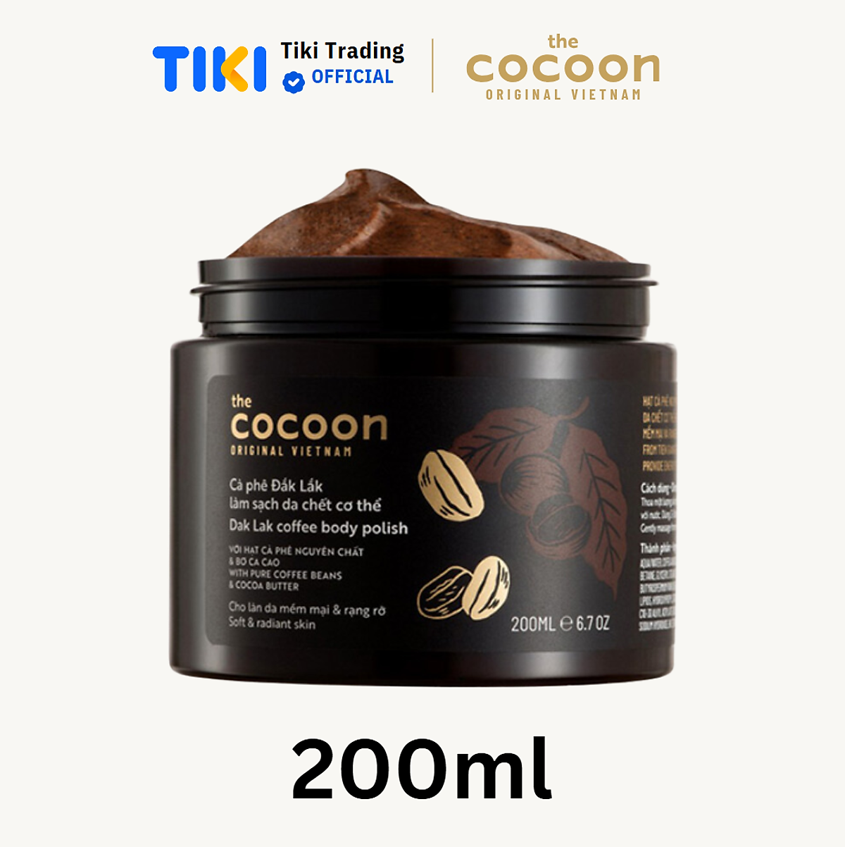 Tẩy da chết cơ thể cà phê Dăk Lăk Cocoon - Hũ 200ml
