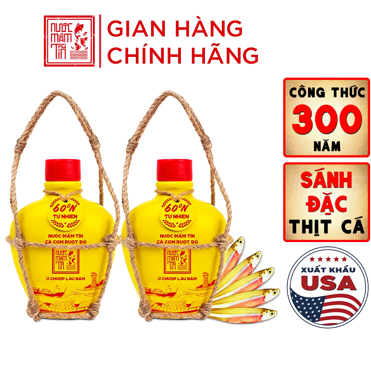 Đặc Sản Phan Thiết - [Combo 02 Bình Gốm 60 Đạm] Nước Mắm Tĩn Cá Cơm Ruột Đỏ Độ Đạm 60N 250Ml Rin Nguyên Chất Không Chất Bảo Quản