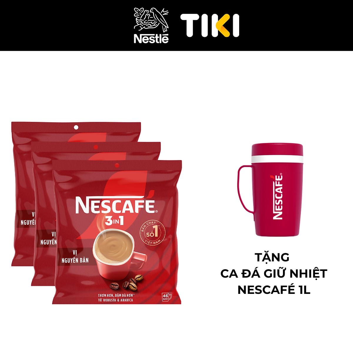 Combo 3 Bịch NESCAFE 3IN1 Công thức cải tiến - VỊ NGUYÊN BẢN Bịch 46 gói