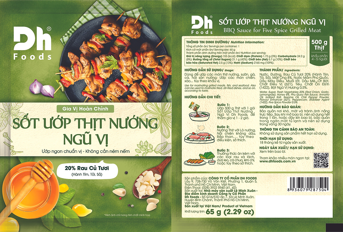 Bộ Sốt Ướp Các Loại Thịt, Cá, Hải Sản Dh Foods - Gói Gia Vị Sốt Ướp Tiện Lợi 65gr, Thành Phần Rau Củ Tươi