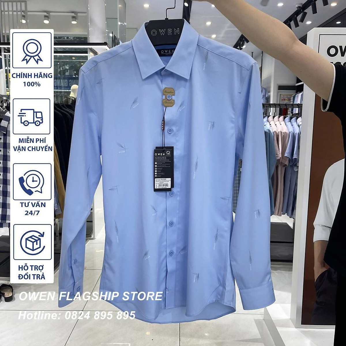 Áo Sơ Mi Nam Tay Dài Owen AS23379D Màu Ghi Xám Kẻ Sọc Dáng Slim Fit  Không  túi Chất Liệu Sợi Tre OwenShop