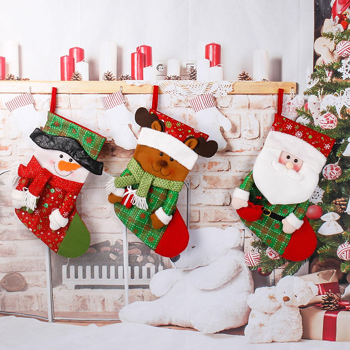 Christmas Stockings Hanging Xmas Holiday Fireplace Home Decor Old ...