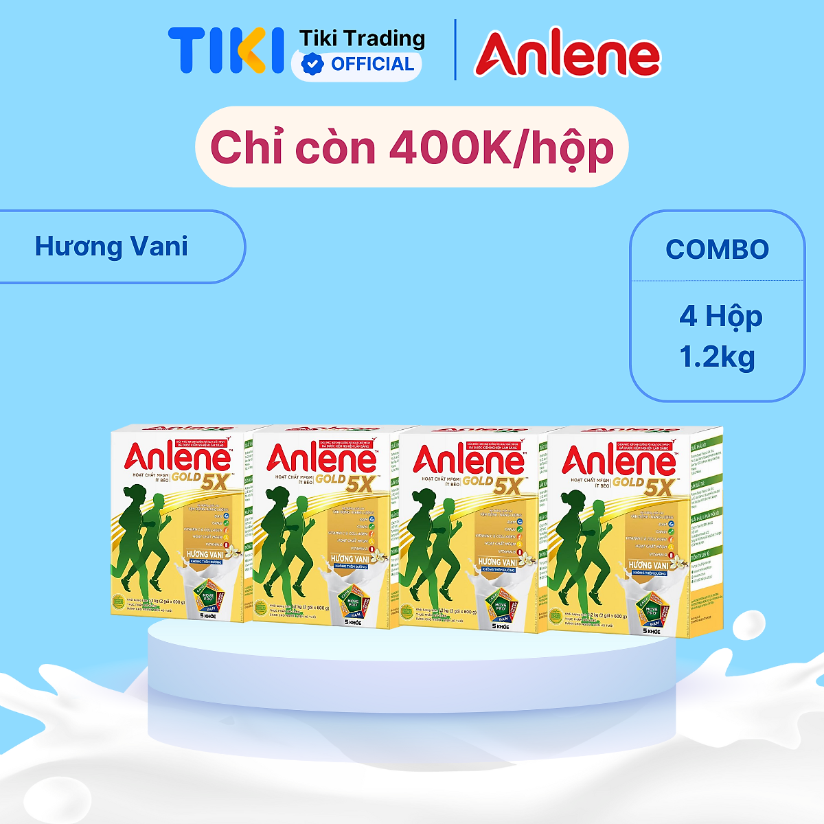 Combo 4 Sữa Bột Anlene Gold 5X Hương Vanilla (Hộp Giấy 1,2kg)