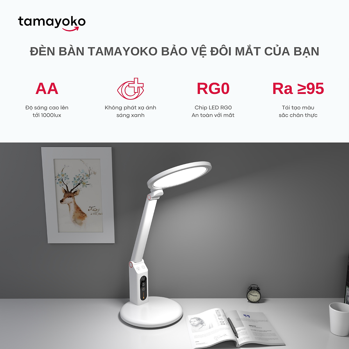 Đèn Bàn Học Chống Cận, Khử Ánh Sáng Xanh Tamayoko TB-20. Ánh Sáng Ổn Định Không Nhấp Nháy 3 Chế Độ Ánh Sáng Bảo Vệ Mắt