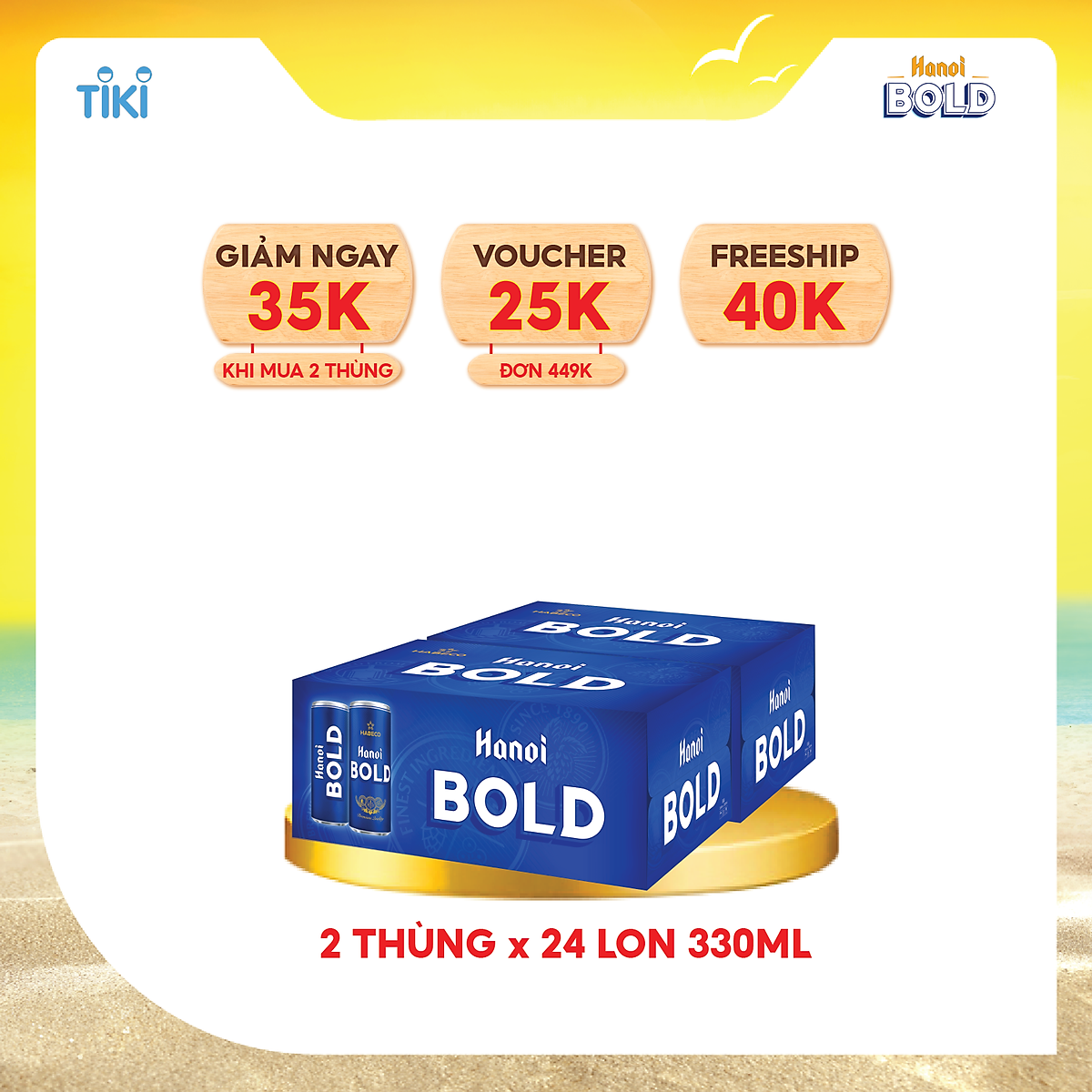 Combo 2 Thùng Bia Hanoi BOLD - Thùng 24 lon 330ml - Bia Nội Địa