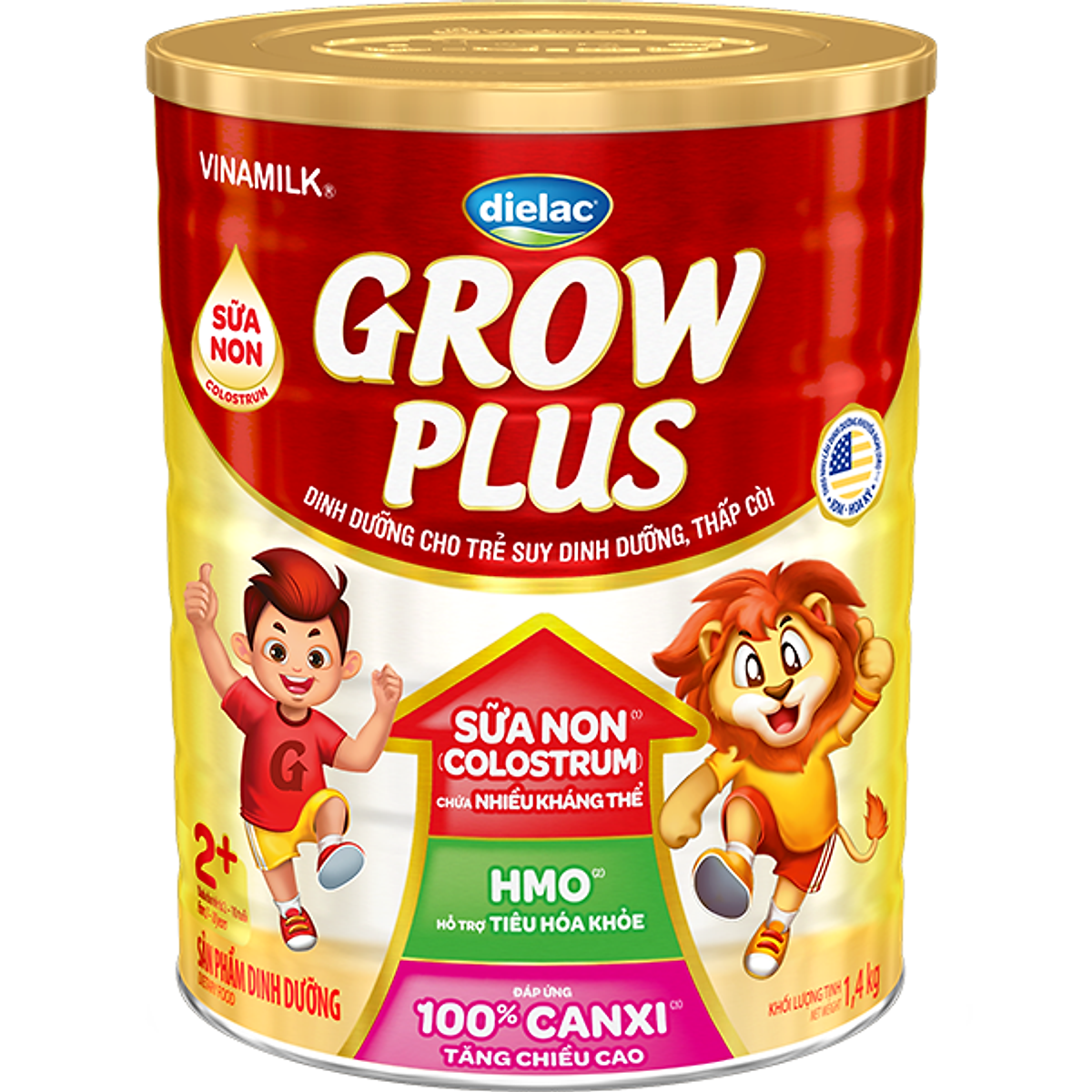Sữa bột Vinamilk Dielac Grow Plus 2+ Hộp thiếc 1400g (Sữa Non)