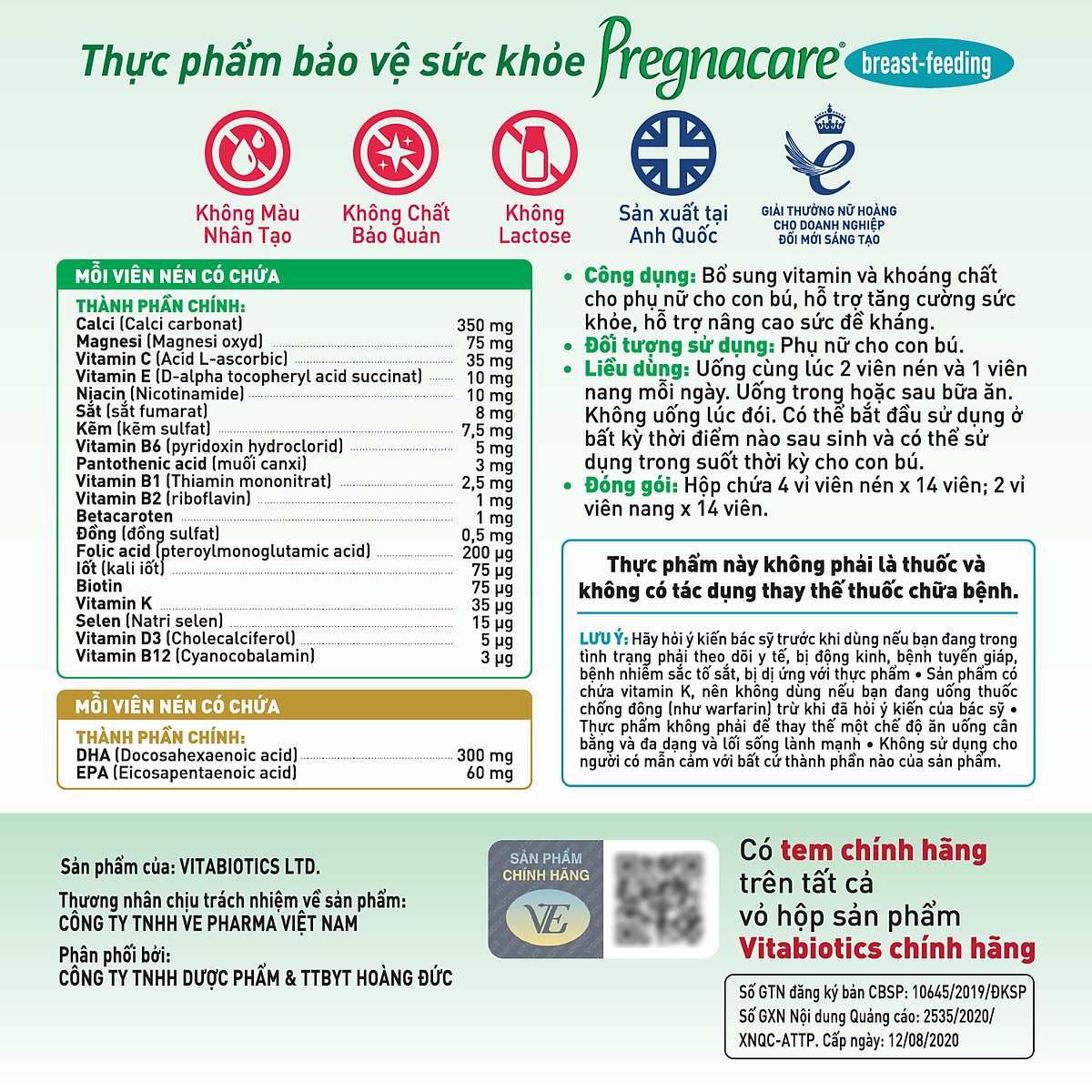 Bộ Sản Phẩm Vitabiotics Viên Uống PREGNACARE Breast-feeding Cho Phụ Nữ Cho Con Bú 84 Viên Và Siro WELLKID Cho Bé 150ml