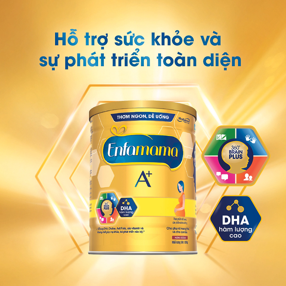 Bộ 2 Lon Sữa Bầu Enfamama 360° Brain Plus Cho Mẹ - Vị Chocolate - 830g - Tặng Bộ 3 hộp thực phẩm vuông Hokkaido 750-1500-2500ml