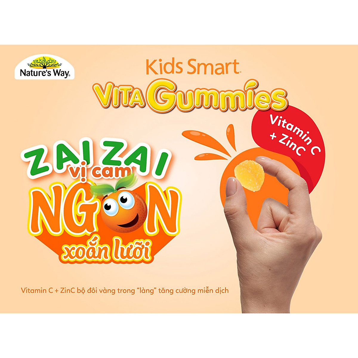 Nature's Way Kids Smart VITA GUMMIES( VITAMIN C+ Zn) - Bổ sung kẽm và vitamin C cho trẻ (60 viên/ lọ)