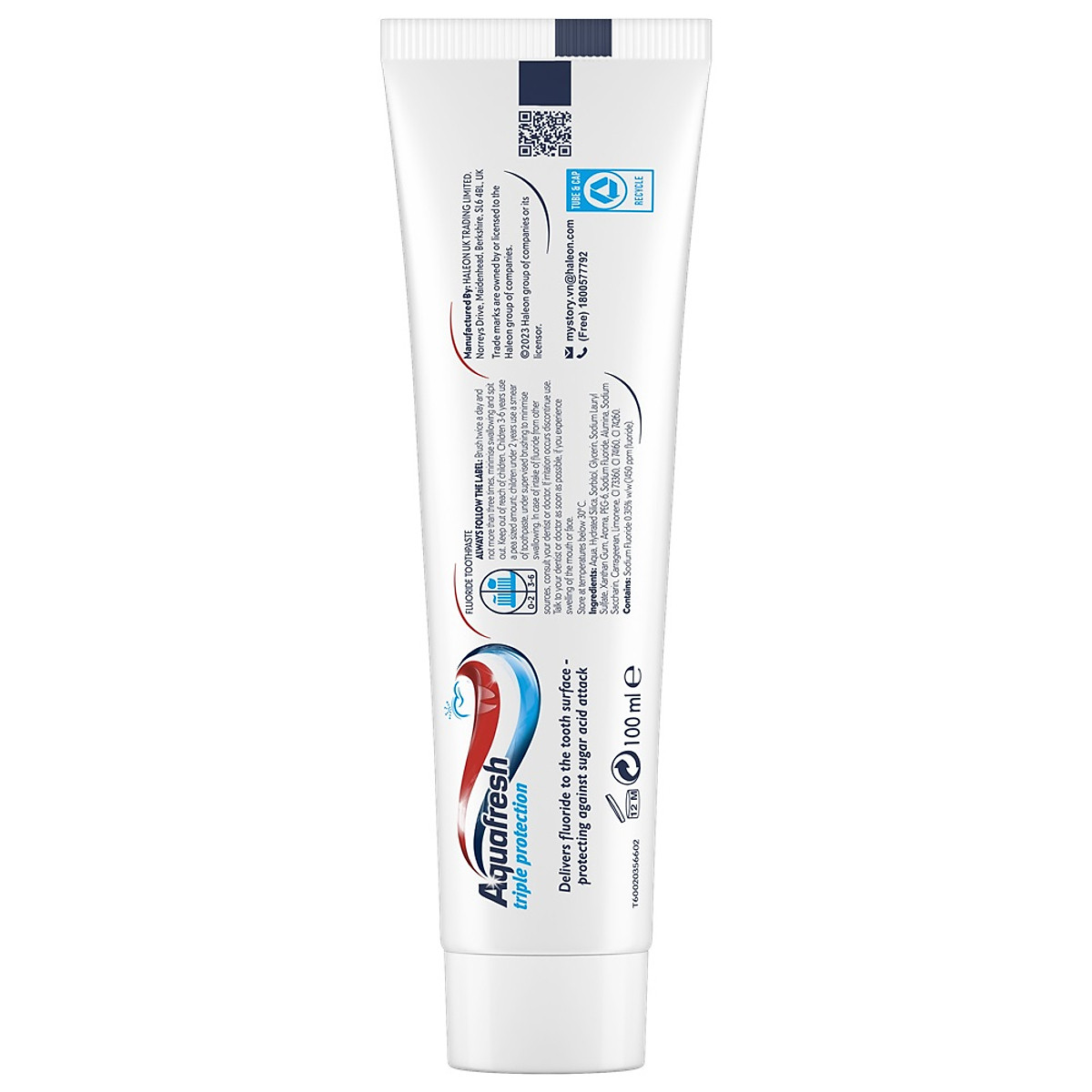Kem Đánh Răng Bạc Hà Bảo Vệ Răng Khỏi Axit Suốt 24 Giờ Aquafresh Triple Protection Fresh&Minty 100ml