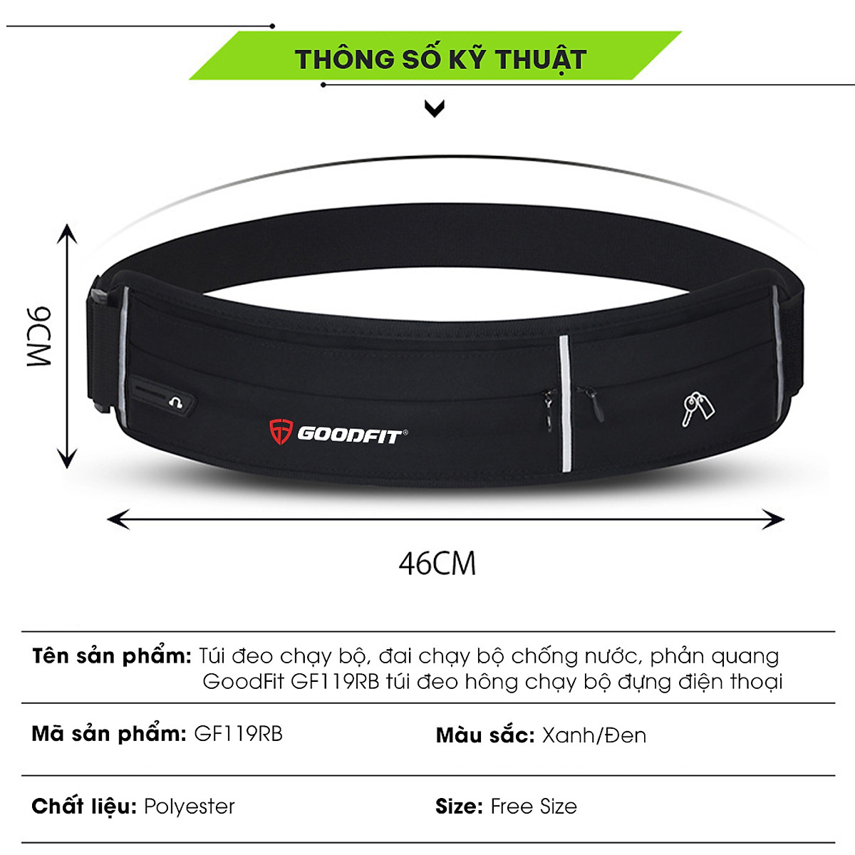 Túi đeo chạy bộ, đai chạy bộ chống nước, phản quang GoodFit GF119RB túi đeo hông chạy bộ đựng điện thoại