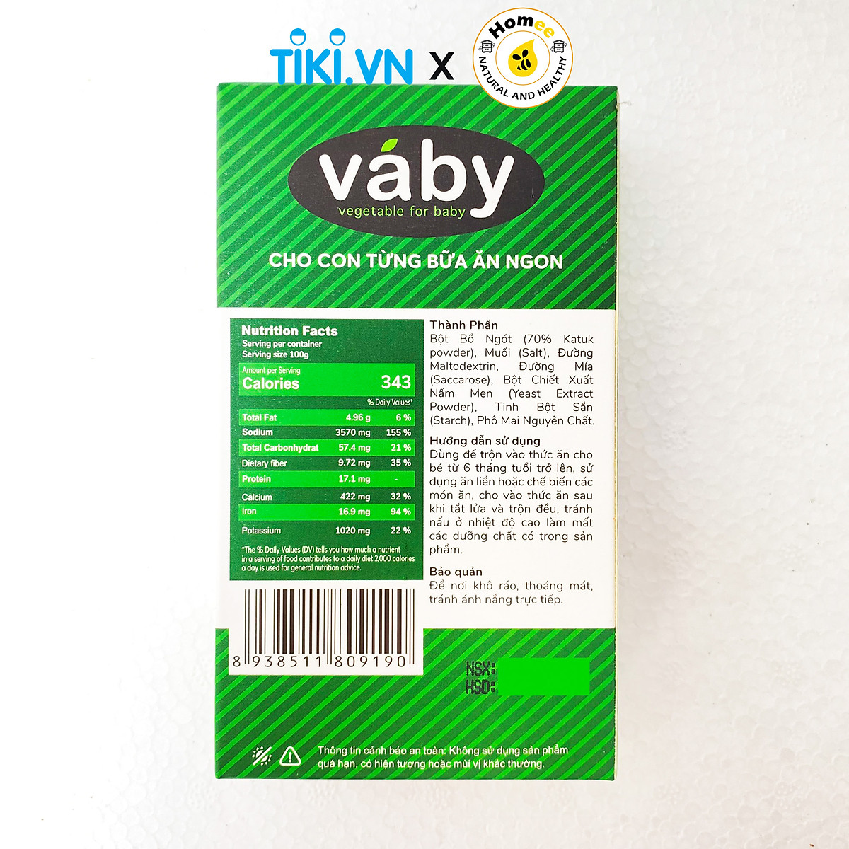 Bột nêm Rau Bồ Ngót & Phô Mai dành cho bé ăn dặm VABY 48g / 90g - Gia vị nêm và rắc dành cho bé từ 6 tháng | Sản phẩm của công ty 9 Nghĩa