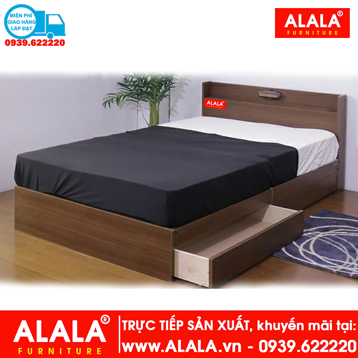 Giường ngủ ALALA31 (1m4x2m) gỗ HMR chống nước - www.ALALA.vn® - Za ...