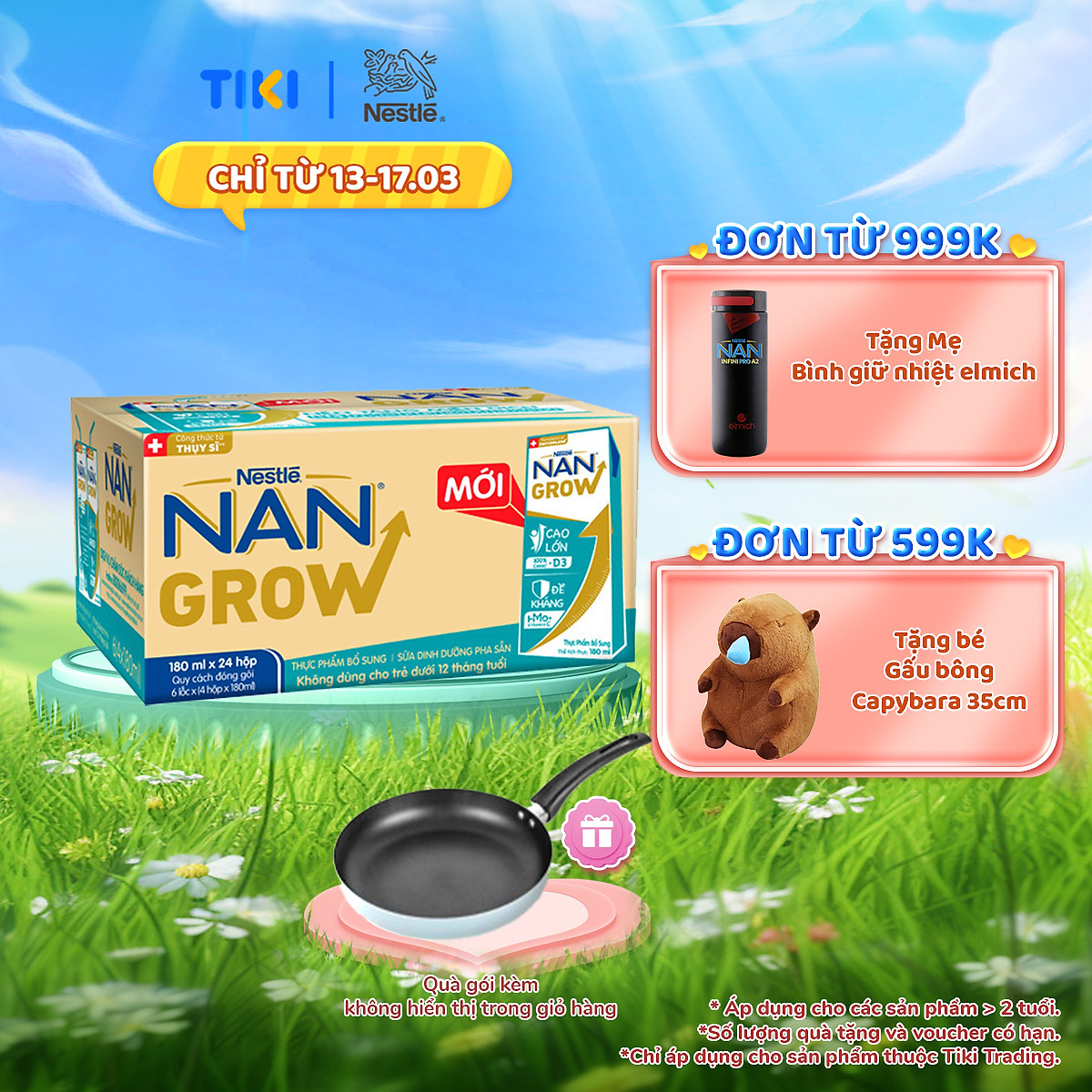 Thùng 24 hộp Sữa pha sẵn Nestlé NANGROW 180ml/hộp sữa mát công thức từ Thụy Sĩ 100% Canxi giúp bé cao lớn vượt trội 6(4 x 180ml) - (Bé từ 1 tuổi) Tặng Chảo chống dính Elmich