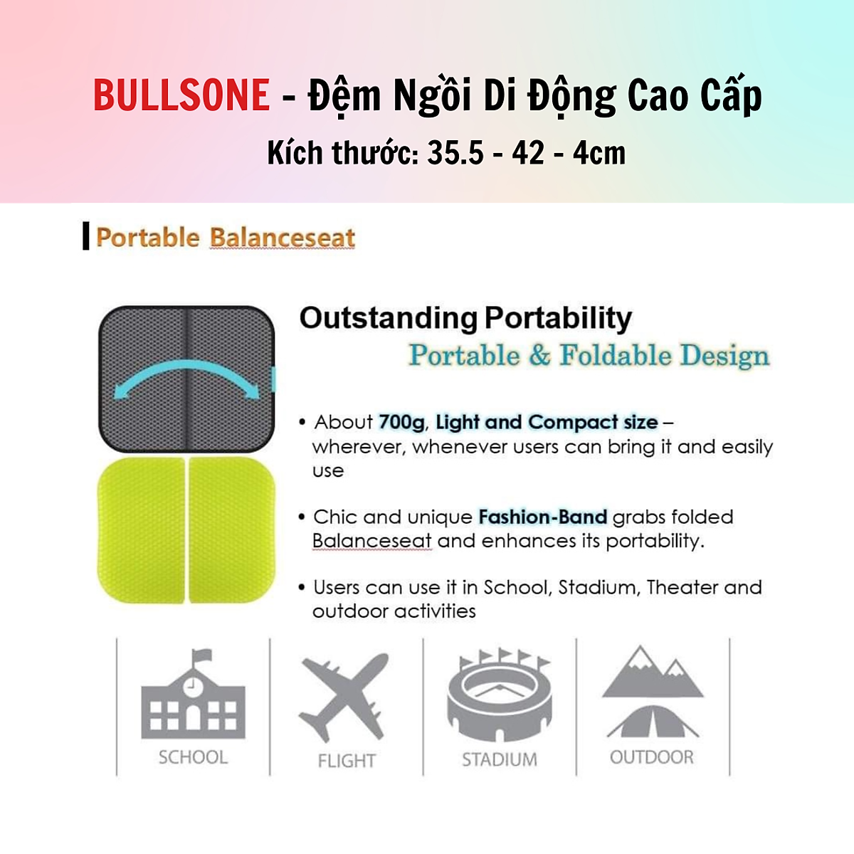 Đệm ngồi di động cao cấp Bullsone - Hàng chính hãng