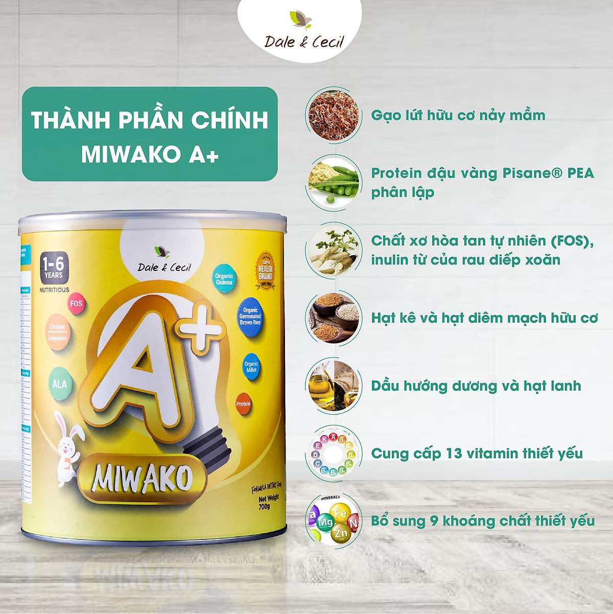 Sữa Hữu Cơ Miwako A+ Hộp 700g Vị Vani Nhập Khẩu Malaysia, Sữa Hạt Organic Dinh Dưỡng Phát Triển Trí Não & Chiều Cao Cho Bé Từ 1-6 Tuổi Vị Ngọt Thanh Dễ Uống