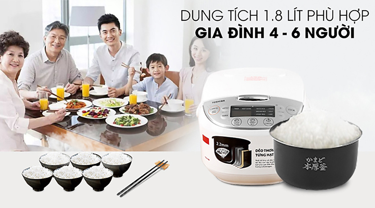 Nồi Cơm Điện Tử Toshiba RC-18DH2PV(W) (1.8 Lít) - Hàng chính hãng