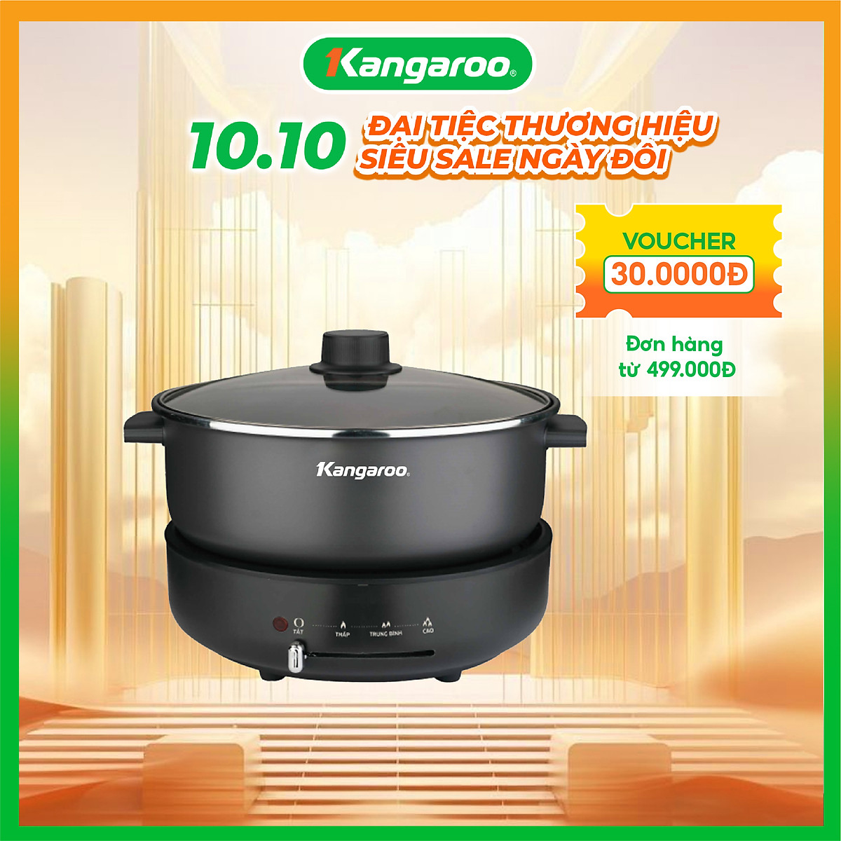 Lẩu điện Kangaroo KG40EH1, dung tích 4L, công suất 1300W, cấu trúc đĩa truyền nhiệt giúp truyền nhiệt nhanh và đều, an toàn tự ngắt khi quá nhiệt - Hàng chính hãng
